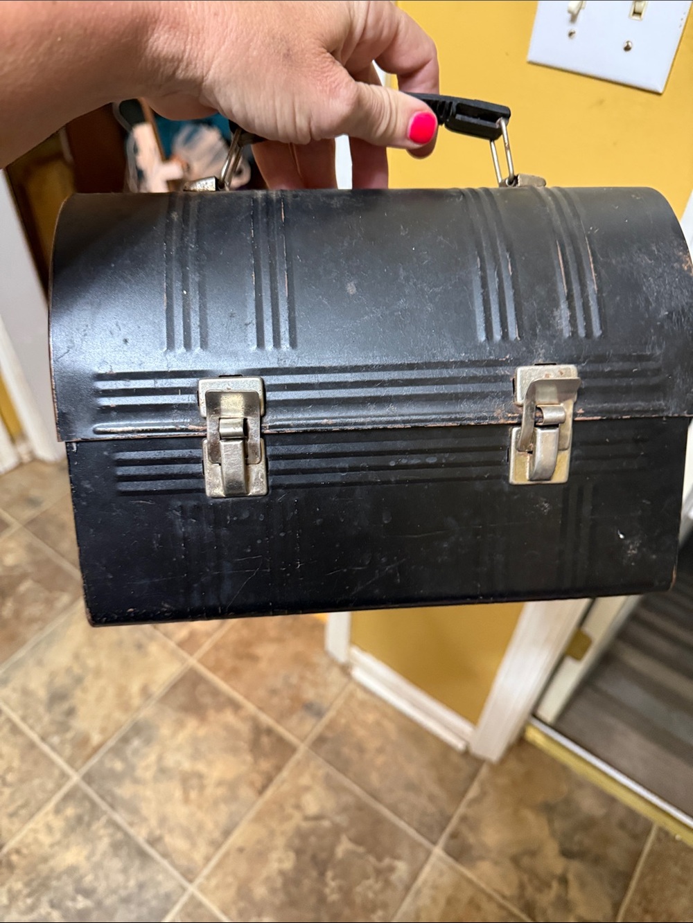 Vintage Black Metal Lunch Box Lunch Pail Industrial Retro Decor
